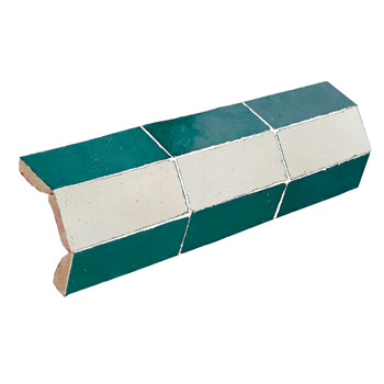Mosaic House Moroccan tile Mosaic Corner Bullnose 24-1 Sea Green White  zellige, mosaic, zellij, bullnose, trim, glaze, v-cap 